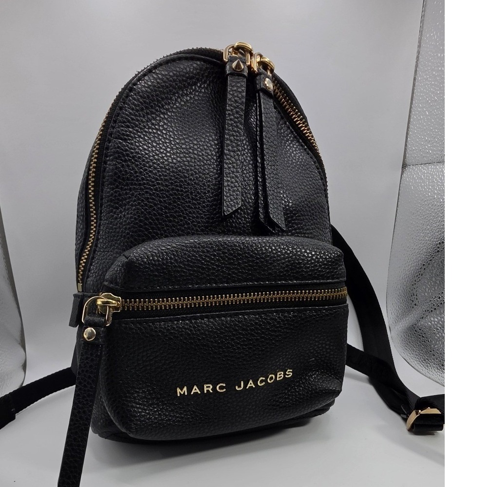 Marc Jacobs Black Pebbled Leather Mini Backpack Gold Hardware M0014032